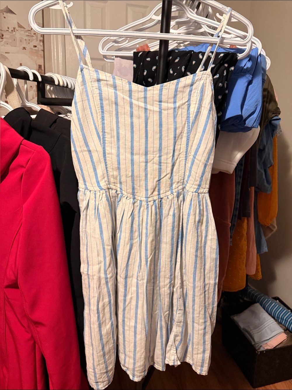 aerie Cream and Blue Striped Mini Dress - Picture 1 of 4